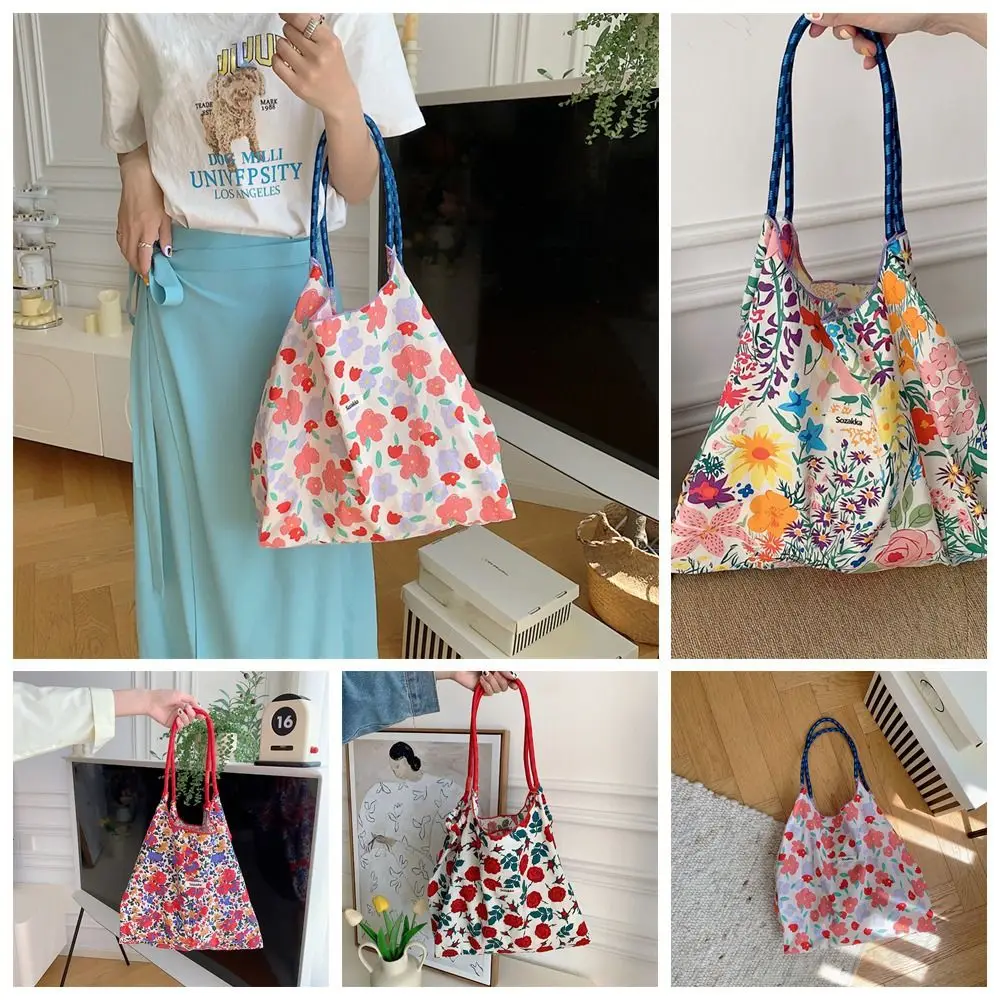 Korean Floral Large Shoulder Bag Ins Underarm Bag Summer Flower Tote Bag Women Handbag Large Capacity Gifts Shopping Storage Bag