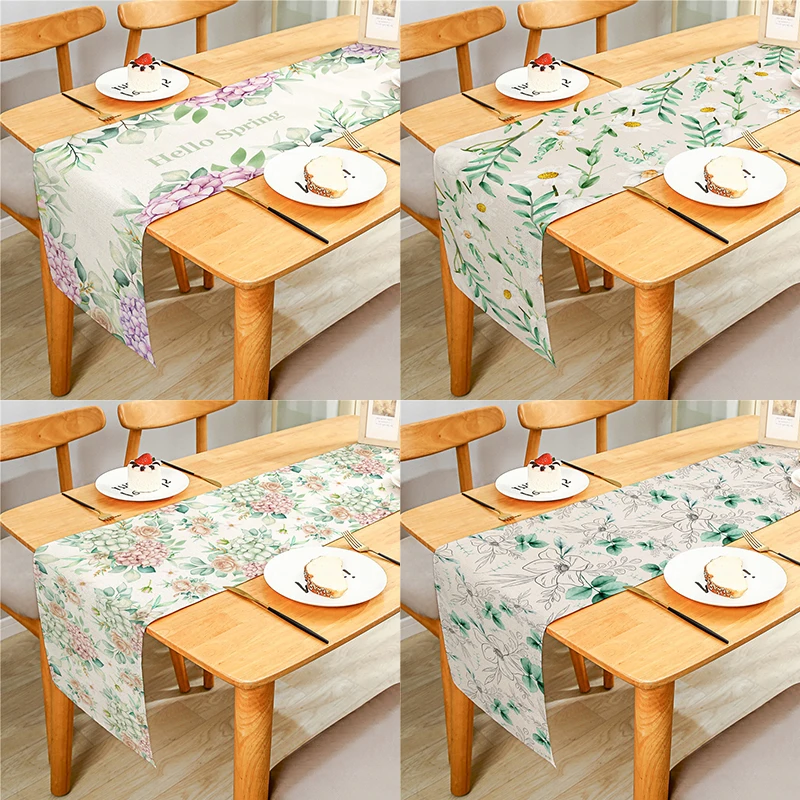 

Fashion Colourful Flower Pattern Linen Rectangular Table Runner Cloth Cover Anti-Slip Stain For Dinner Celebrate Party Decor