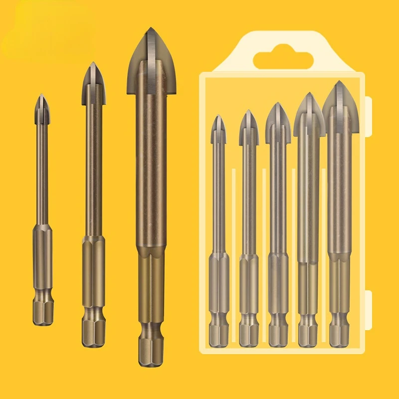 

5/6Pcs Set Cemented Carbide Cross Hex Tile Glass Ceramic Drill Bits Set Efficient Universal Drilling Tool Hole Opener for Wall