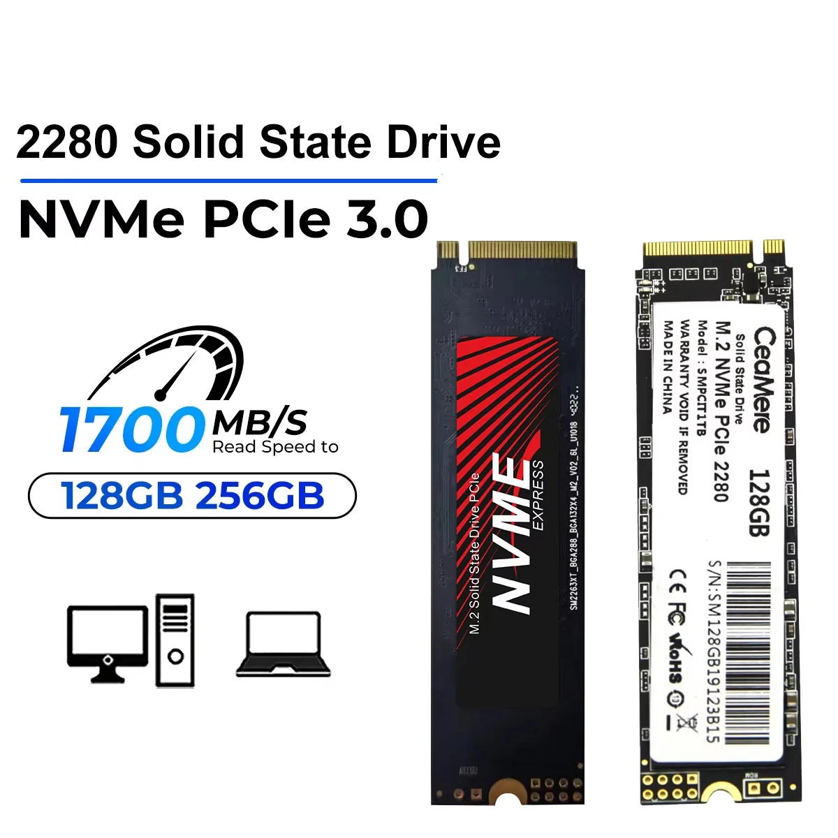 SSD M.2 NVMe 1 ТБ PCIe3.0 1700 МБ/с 3500 2280 PCIe Gen3x4 Внутренний твердотельный накопитель для
