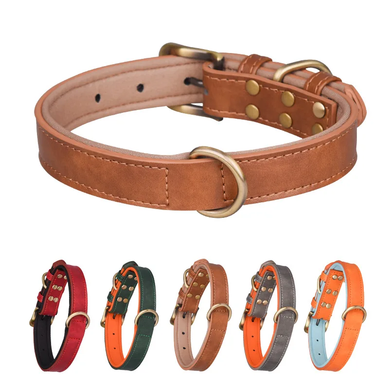 

HUIJI Anti-lost Pet Collar PU Leather Dog Collar Medium and Large Dogs Breathable Diving Cloth Lined with Dog Collar