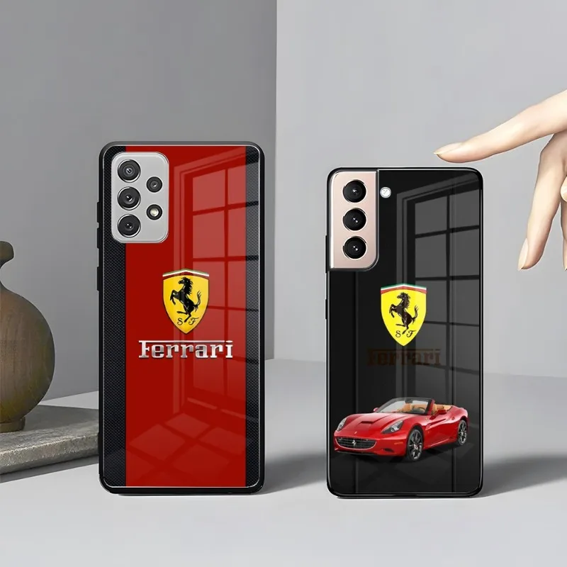 

Роскошный автомобильный чехол для телефона Ferrari Samsung S23 S21 S22 Ultra A 42 32 5G 52 51 Note 20 S10 E Plus S20 FE S22 Pro A12 22, стеклянный чехол