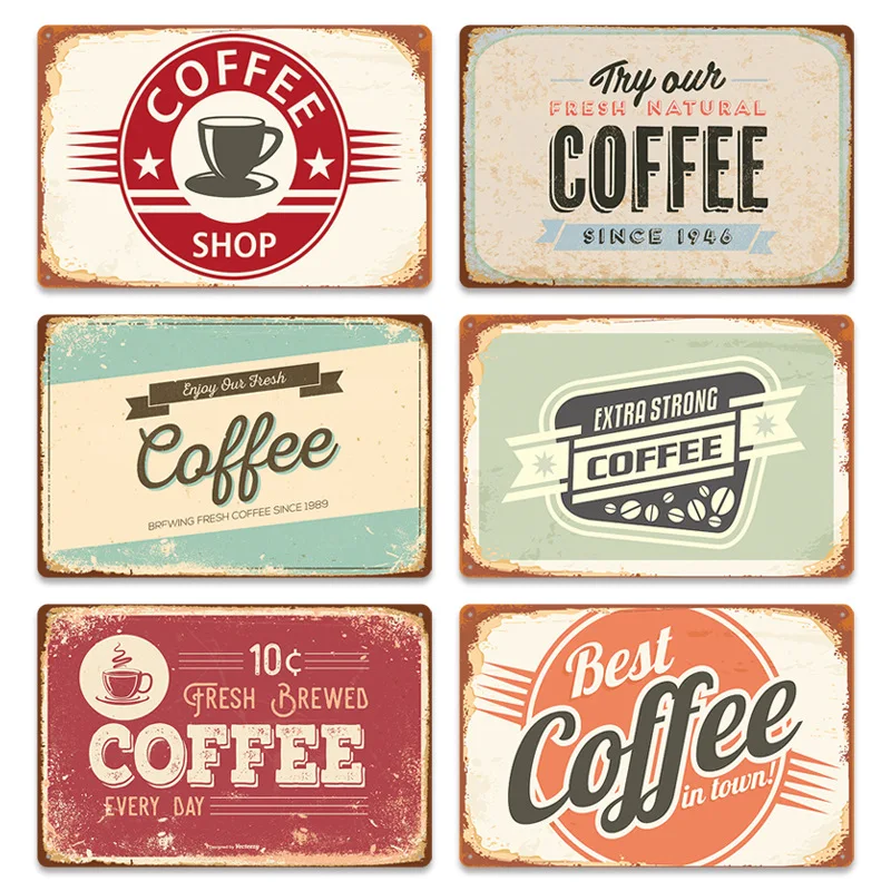 

Coffee Shop Series Metal Signs Plaques Cafe Background Wall Decoration Frameless Painting Vintage Plates Man Cave Poster