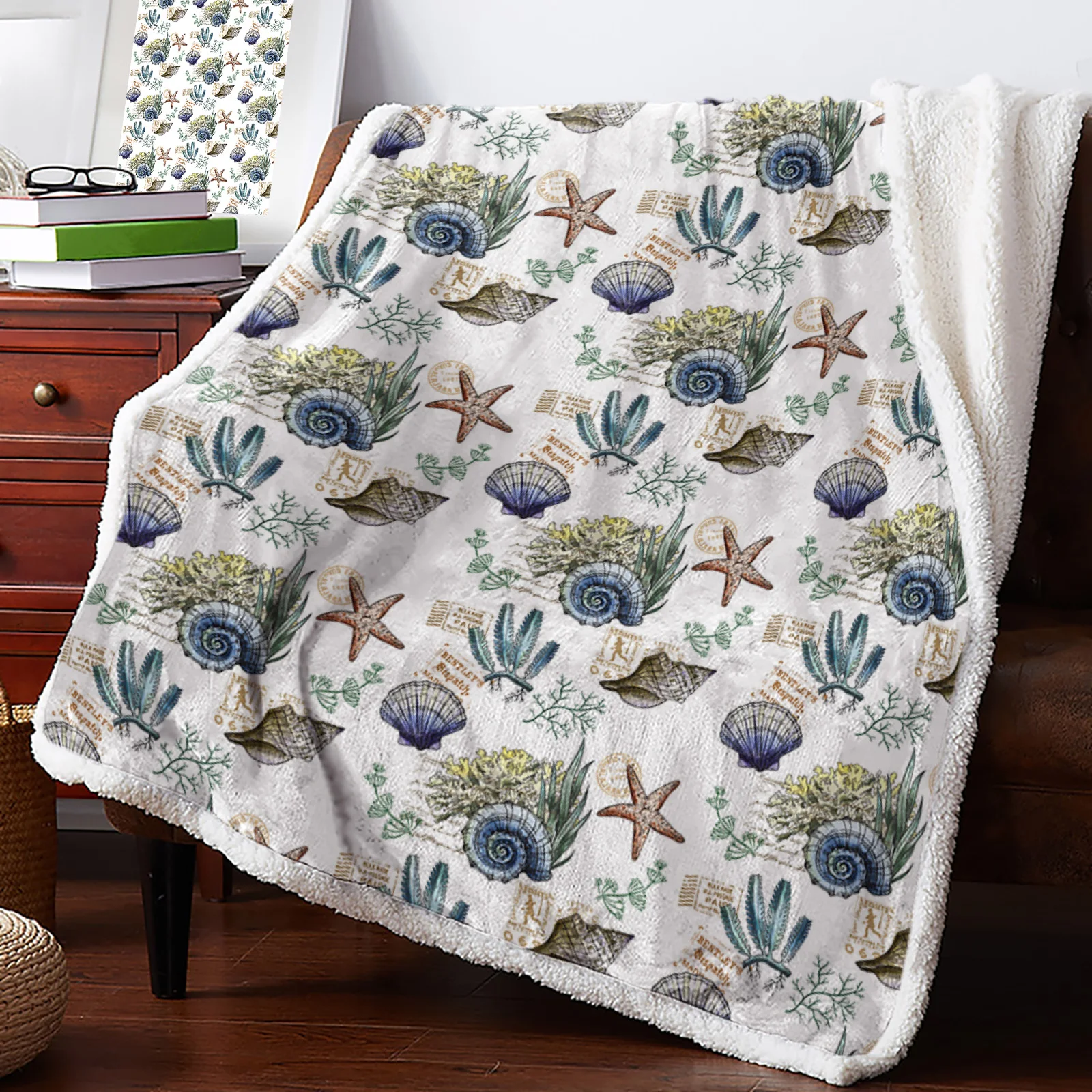 

Летнее кашемировое одеяло с ракушками и морскими звездами, зимнее теплое мягкое покрывало s для кровати, дивана, шерстяное одеяло, покрывало