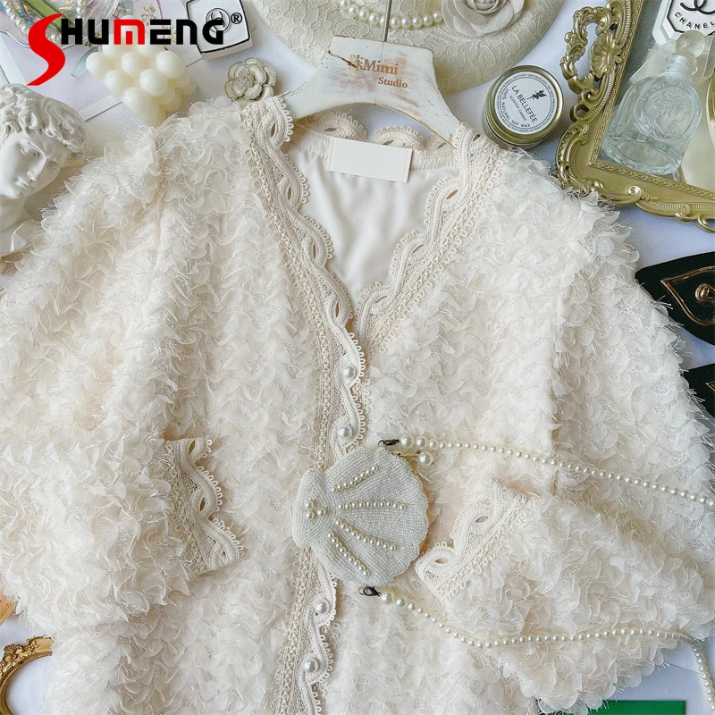 

V-neck Tops Mujer French Fairy Style Temperament Ruffled Lantern Sleeves Chiffon Shirt for Women Solid Color Camisas Mujer