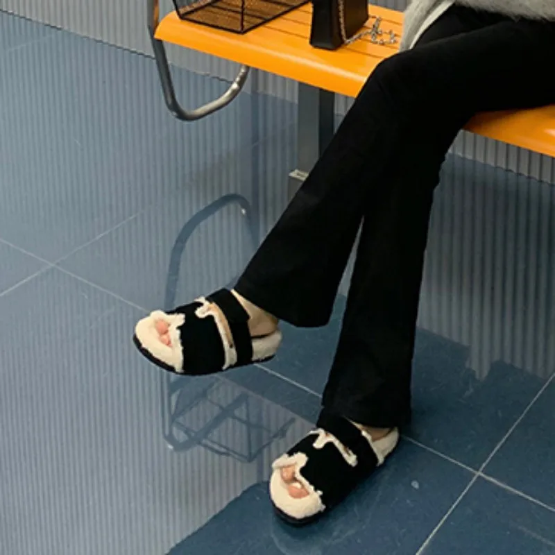 

Женские меховые шлепанцы, модные брендовые плюшевые шлепанцы на платформе, домашняя хлопковая обувь, ботинки на плоской подошве, Повседнев...
