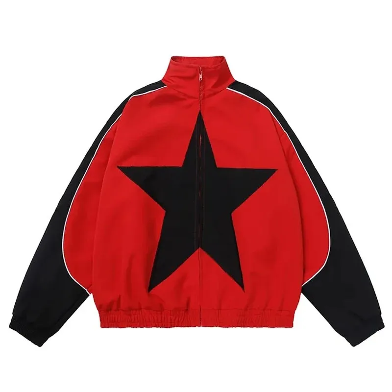 

Куртка-бомбер для мужчин и женщин, винтажная ветровка в стиле Харадзюку, с рисунком звезд, уличная одежда в стиле пэчворк, Y2k, весна/осень