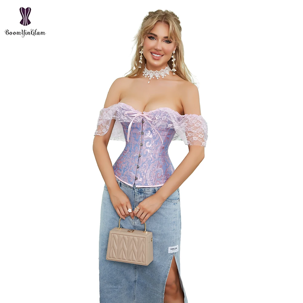

Fashion Stylish Corset Tops Women Off Shoulder Strapless Lace-up Buckle Bustier Corset Lady Lace Sexy Tank Crop Top White Black