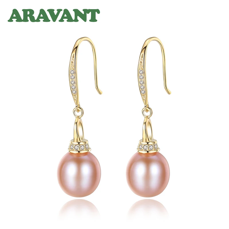 

18K Gold Pearl Long Drop Earring For Women Wedding Jewelry