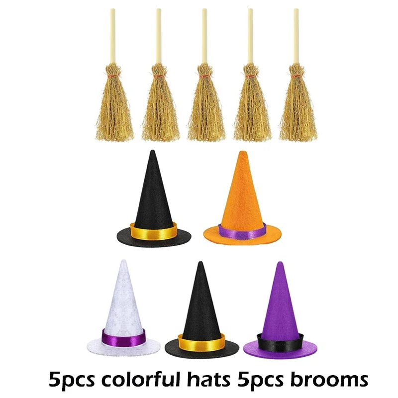 

Фетровые шляпы ведьмы и метлы на Хэллоуин