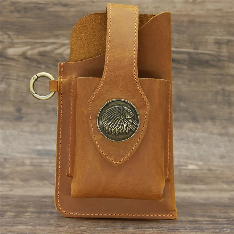 

0776 Retro Genuine Leather Fanny Waist Bag for Men Belt Bum Leg Hip Pack Phone Cigarette Lighter Case Holder Hang Pouch Outdoor