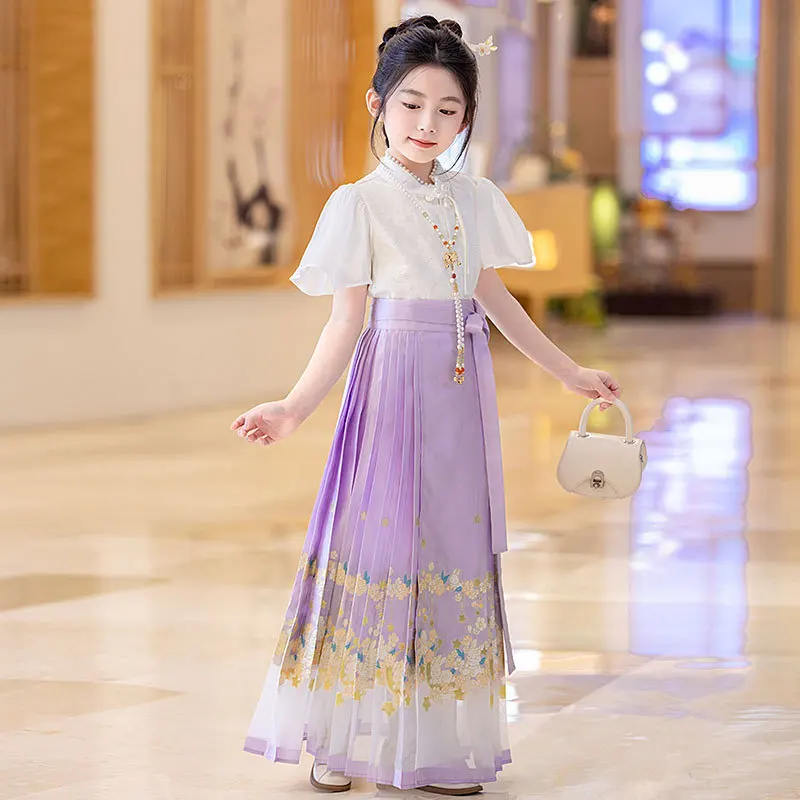 Традиционный китайский комплект Hanfu для девочек юбка с лицом лошади детская