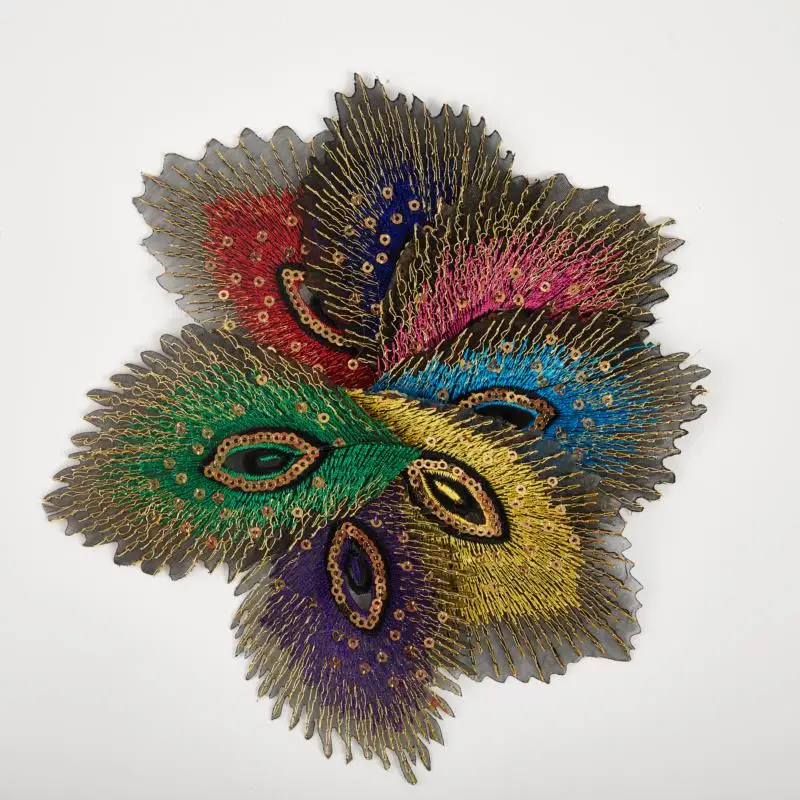

5Pcs Peacock Feather Embroidered Iron-On Applique Patch Colorful Phoenix Sequined Mesh Sew Patches Badges For Dress DIY Decor