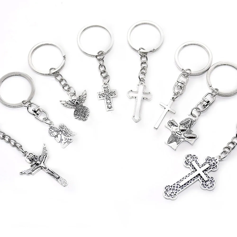 

Серебряный, католический, Христос, Иисус, крест, Святой гель, ангел, брелок для ключей, ини, Святого Бенедикта, религиозная церковь, сувенир Gi