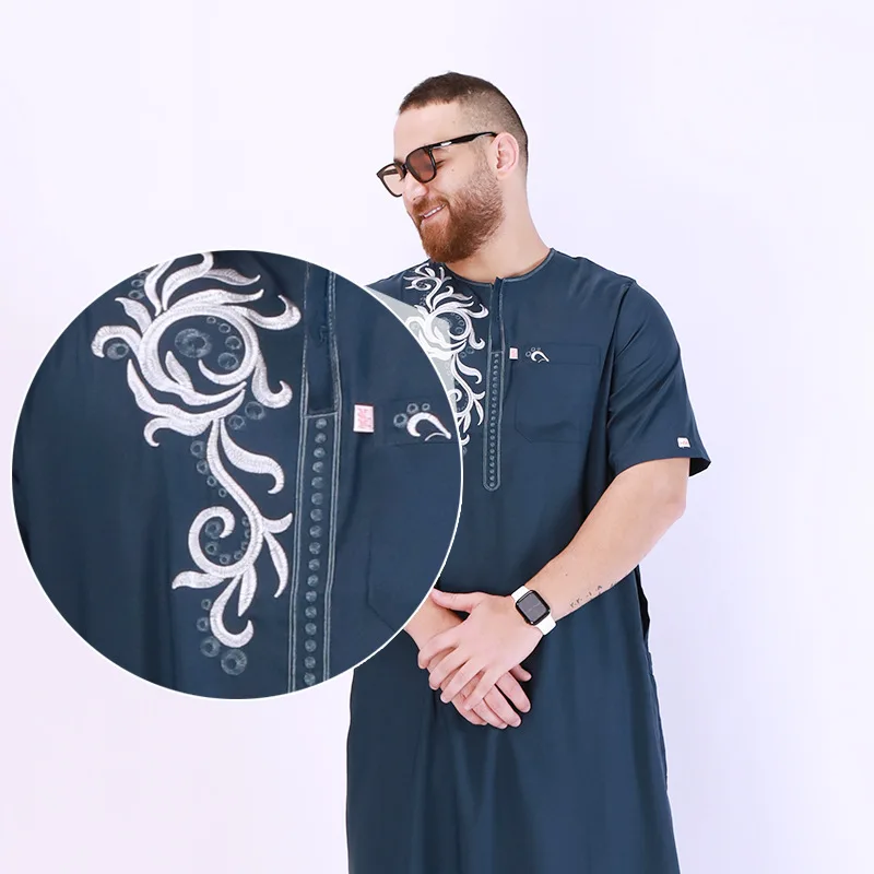 Traditional Islamic Clothing Embroidery Eid Jubba Thobe Saudi Arabia Abaya Muslim Robes Men Fashion Caftan Ramadan National Dres