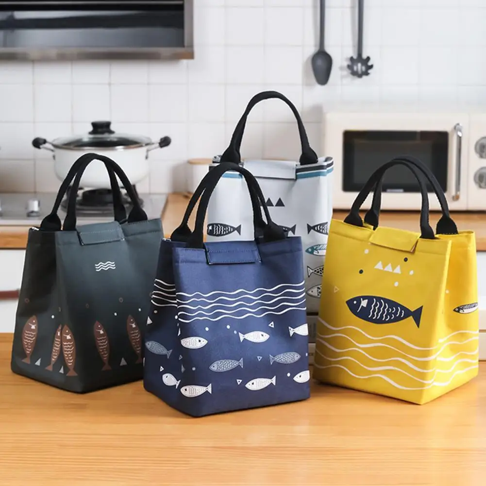 Lunch Bag Leakproof Heat Insulation Aluminum Foil Cute Fish Pattern Warm Keeping Lunch Pouch for Home
