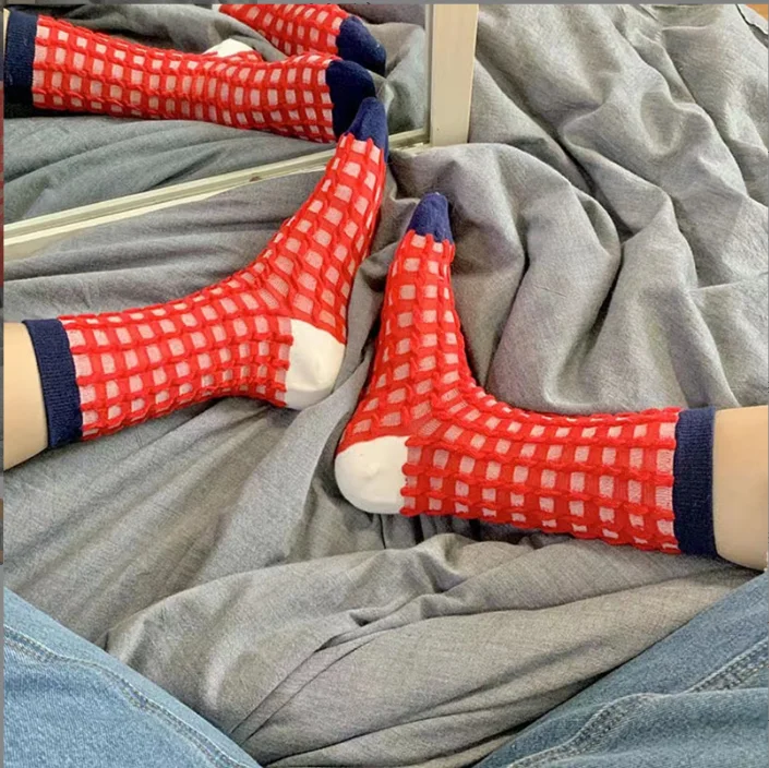 Fairy Tale Fashion Bump Three-Dimensional Texture Cotton Women's Socks Color Irregular Pattern Mid-Tube Couple Socks Yoga Socks