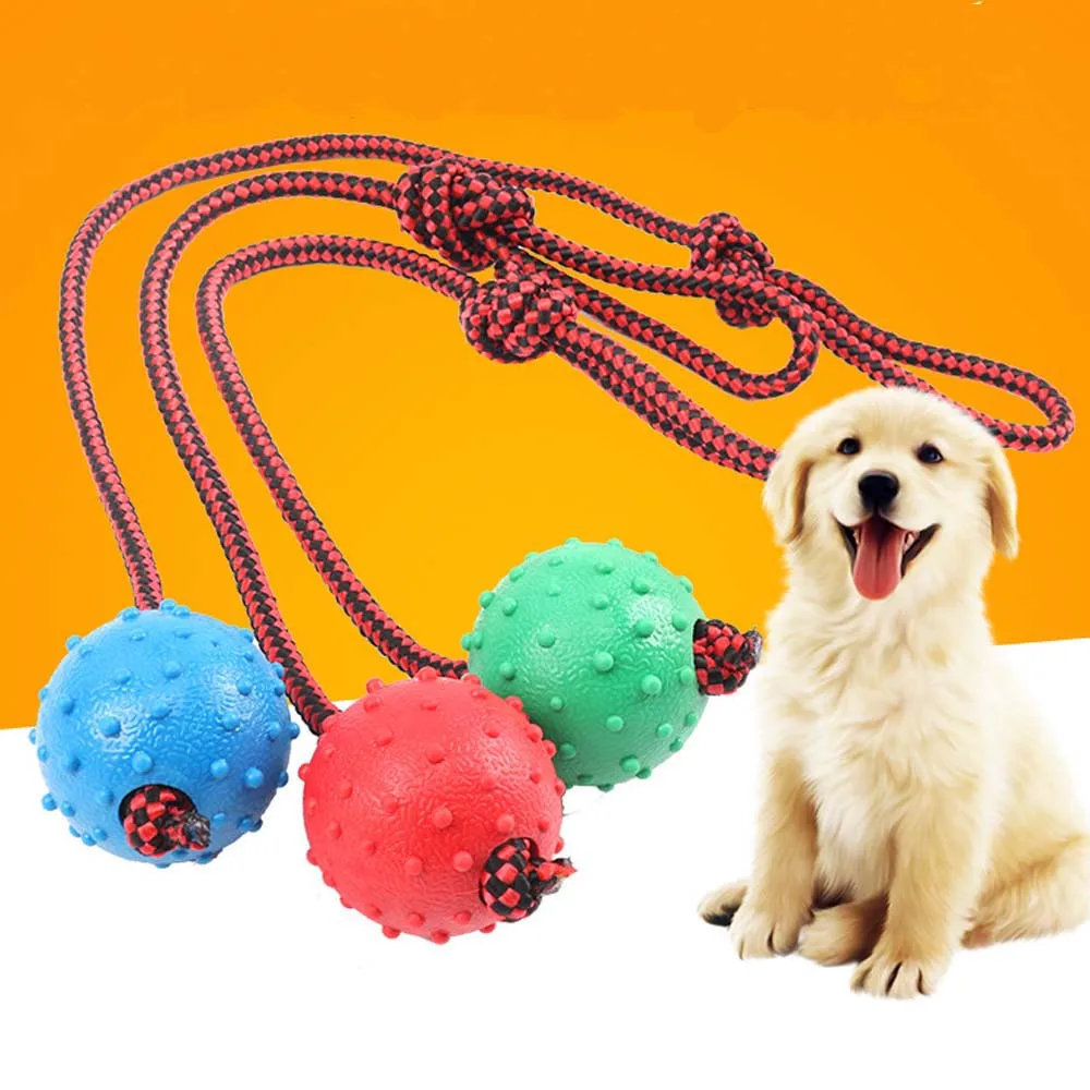 

Твердые резиновые шарики с веревкой, устойчивые к укусам, неразрушаемые тренировочные Жевательные Шарики для собак и щенков, интерактивные...
