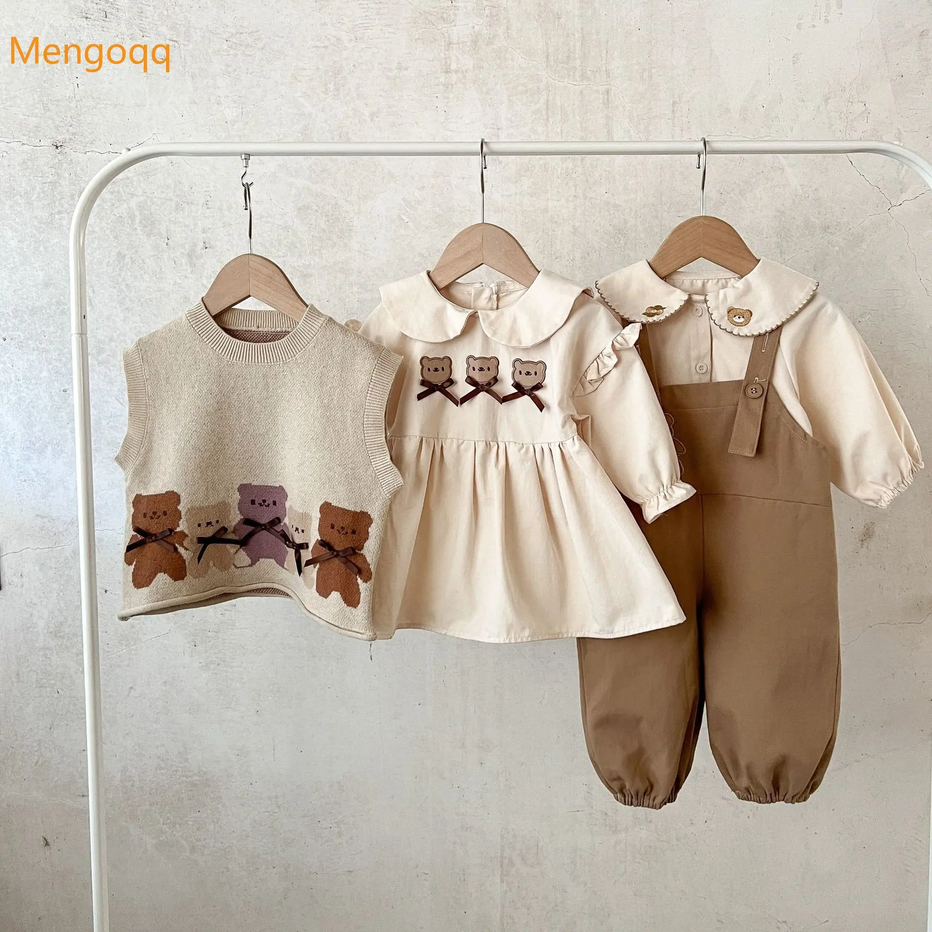 

Детское демисезонное однобортное платье Mengoqq с отложным воротником и длинными рукавами, однотонное плиссированное платье, трикотажная жил...