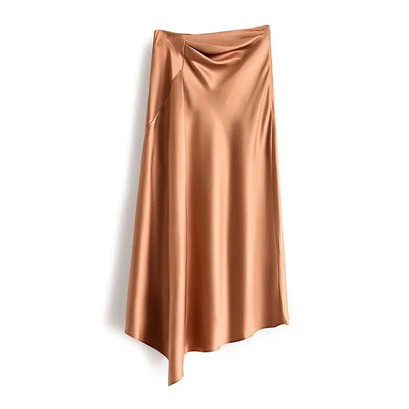 

Woman Silk Satin Skirt for High Waisted Skirt Female A-Line Elegant Skirts Summer Ladies Midi Skirt New Style Elegant Skirt G159