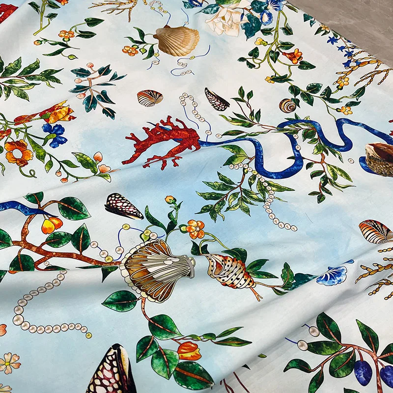 Европейская и американская хлопчатобумажная ткань с принтом растений ракушек