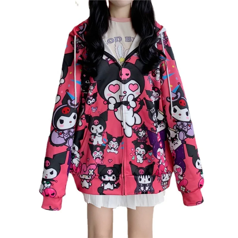 

Свободное пальто Kuromi Love, блузка, куртка, двухмерная мягкая Униформа Jk для девушек, аниме мультяшный костюм Sanrio, плюшевый подарок