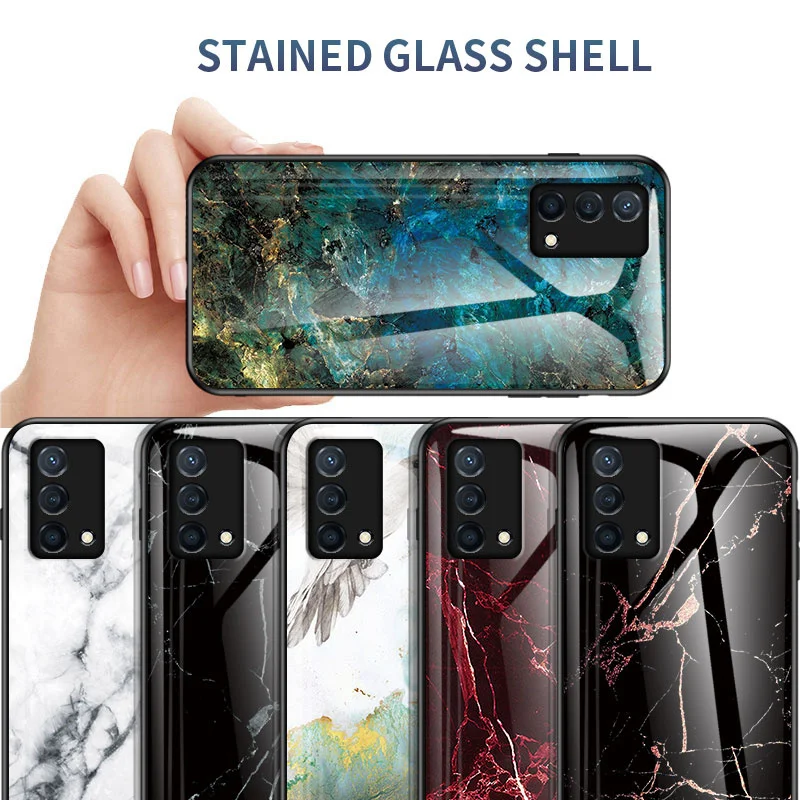 do Realme GT Master Edition RMX3363 RMX3360 Etui odporne na wstrząsy Marble Glass Hard Back Cover Case Soft Bumper