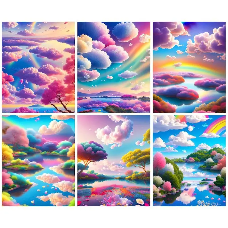 

CHENISTORY 5d Diy Diamond Painting Square/Round Rhinestones Colored White Clouds Diamond Embroidery Mosaic Picture For Kids Gift