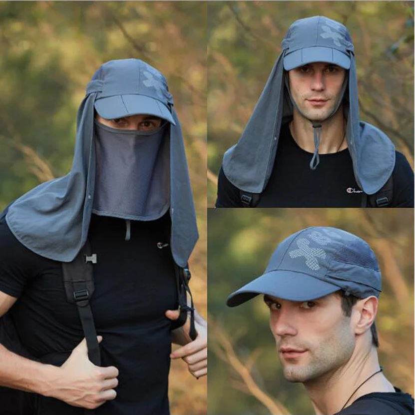 

High-quality 3-fold Foldable Baseball Cap Sunscreen Mask Shawl Sets Outdoor Men Quick-drying Mountaineering Sun Hat Fishing Caps