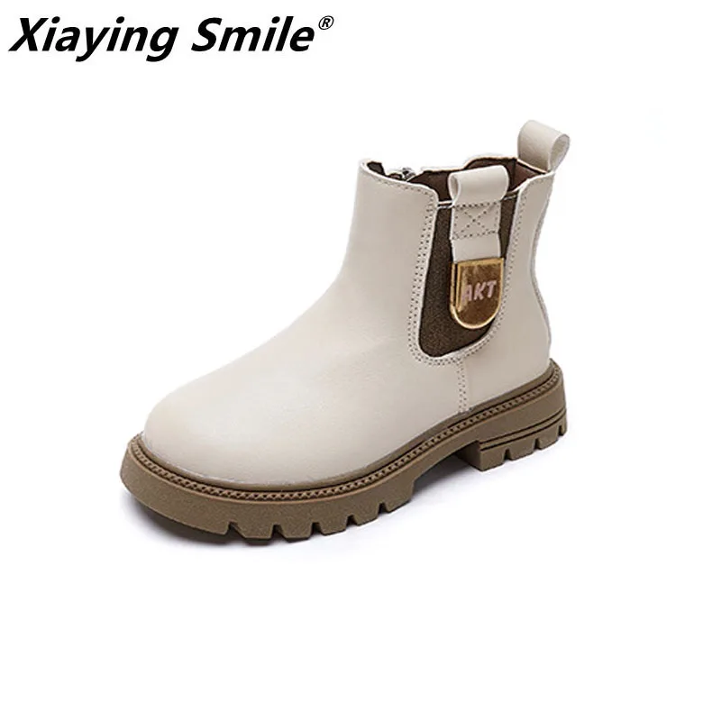 Black White Leather Short Boots For Kids Leather Shoes Martin Boots New Designer Boys Girls Outdoor Casual Shoes 26-36