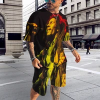 mens reggae singer bob marley 3d print mens suit t shirt beach shorts casual oversized sport 2 piece 6xl peace love