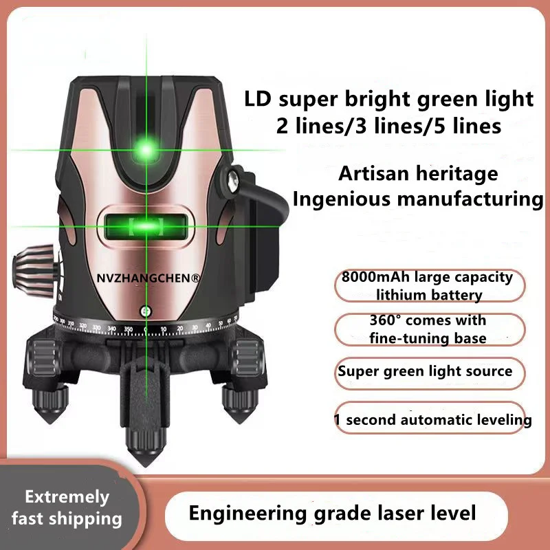 Laser Level 5 Lines LD Green Beam Horizontal&Vertical 360° Spin Self-leveling Laser Leveler for DIY Home Renovation Architecture