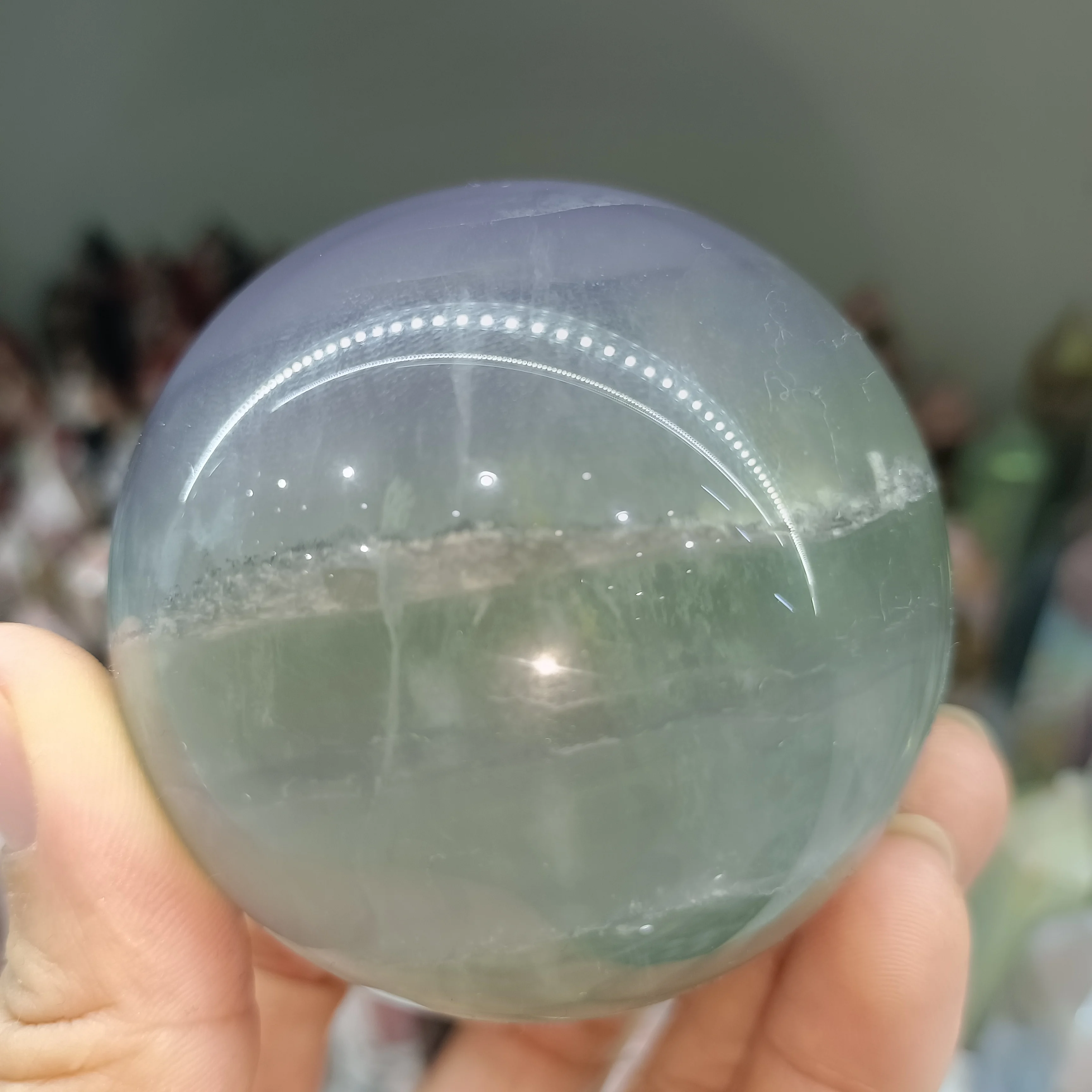 

NATURAL LIGHT COLORED FLUORITE BALL , PHYSICAL THERAPY STONE FOR WOMEN'S HEALTH, HOME DECORATION, OFFICE DECORATION