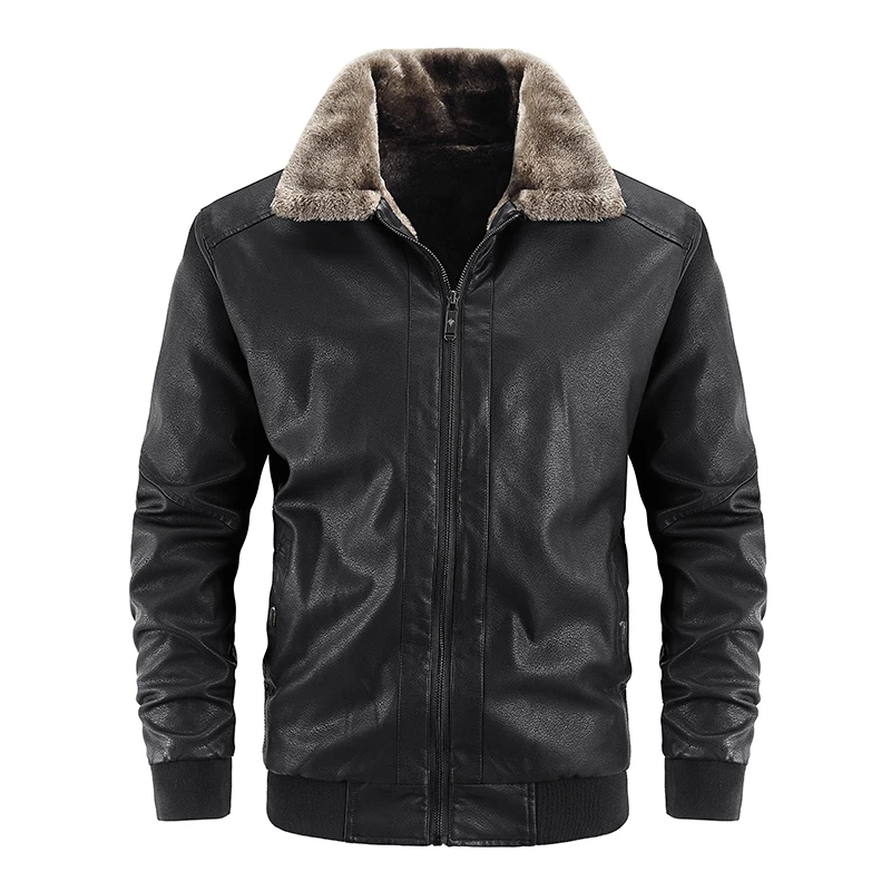 

Winter Men's Leather Jacket Fur Collar Lapel Outdoor Windproof Waterproof Lining is Fur Coat Fake Suede Pu Windbreaker