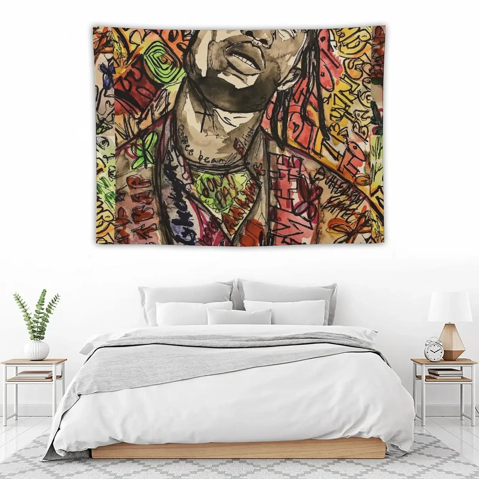 Ла-пламя Тревис Астро-мир портрет Веер-арт настенное искусство рэп рэпер круто