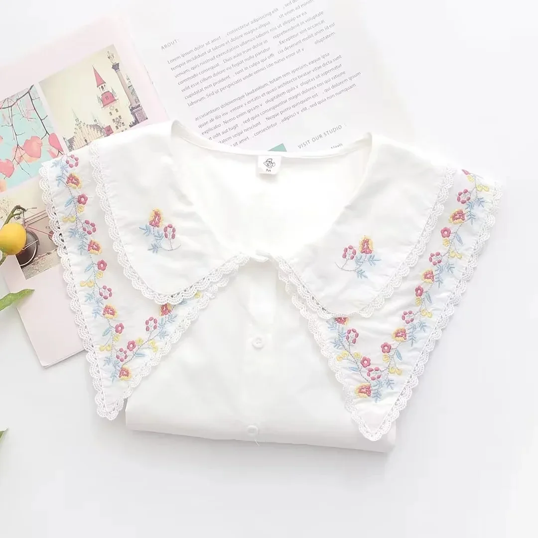 Новинка Весенняя хлопковая рубашка с вышивкой женские кружевные топы отложным