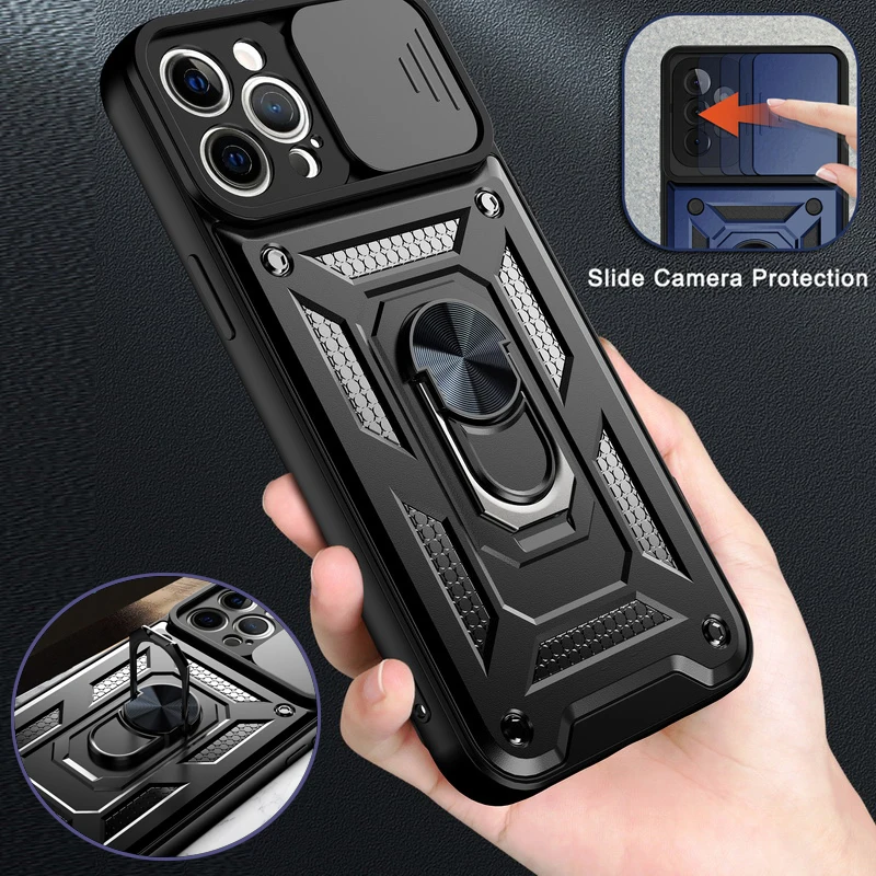 

Slide Camera Lens Case For iPhone 14 13 12 11 Pro Max 12 Mini XR X XS 7 8 Plus SE Bumpers Armor Magnetic Stand Holder Ring Cover