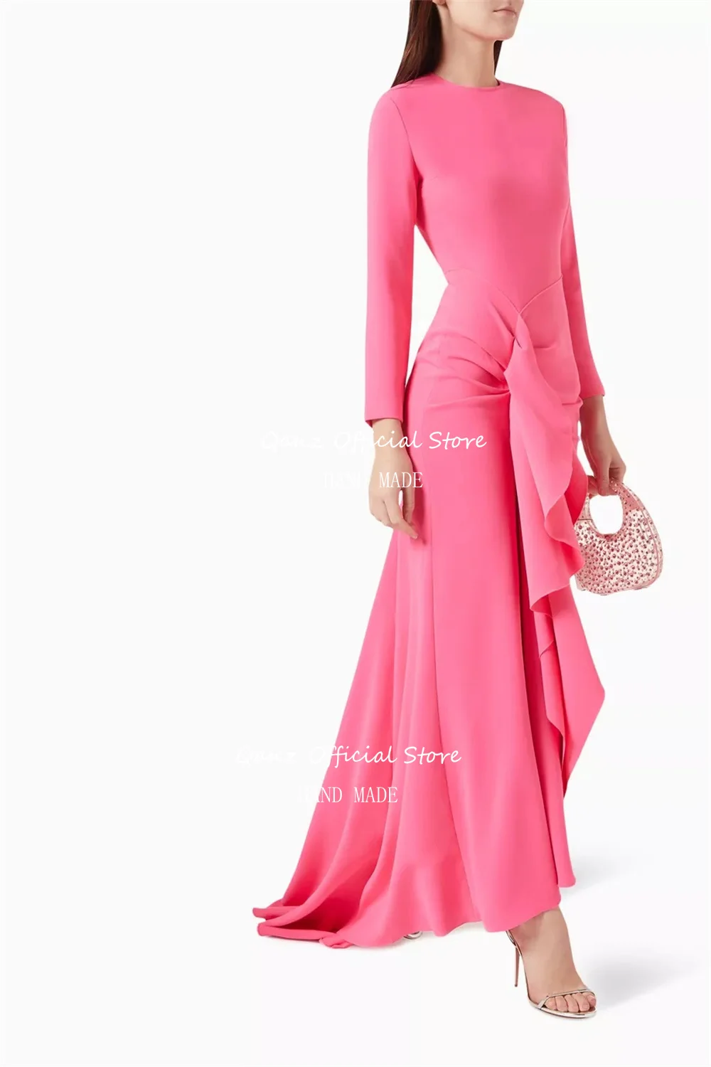 Qanz Элегантные вечерние платья русалки Дубай Abendkleid с длинными рукавами и рюшами