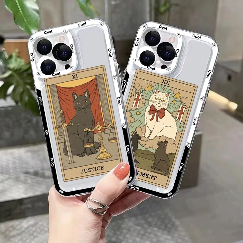 

Tarot Cat Moon Phone Case For IPhone 14 13 12 11 Pro Max Mini X Xs XR 6 7 8 Plus SE 2020 Transparent Case