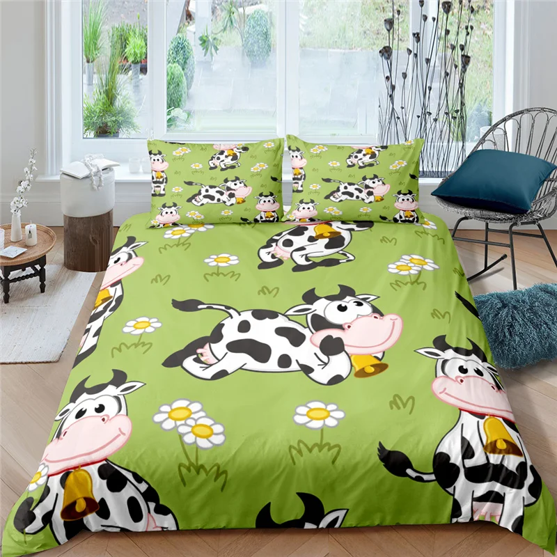 

Luxury 3D Cartoon Cow Print 2/3Pcs Kids Adult Bedding Set Animal Duvet Cover Pillowcase Home Textile Single Queen and King Size