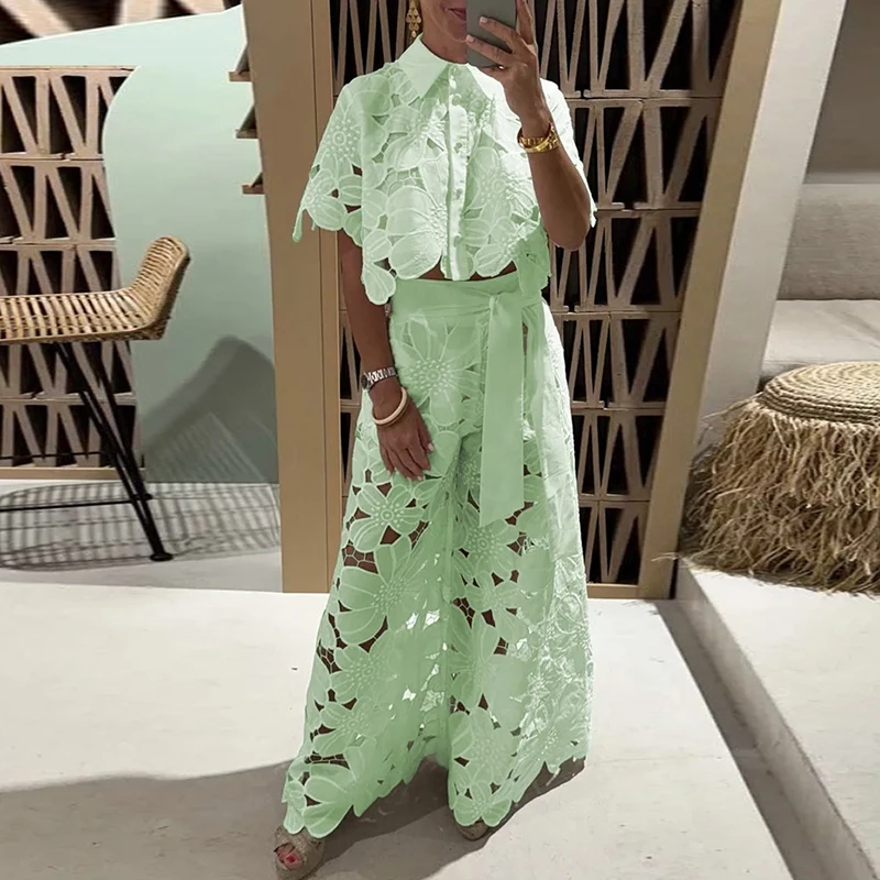 Весенний вязаный крючком комплект с цветочной вышивкой женский из 2 предметов