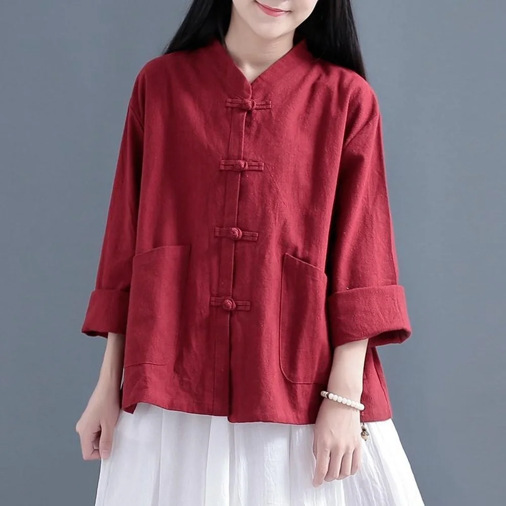 

Spring Autumn Retro Cotton Linen Chinese Style Jackets for Women Thin Coat Long Sleeve Chinese Women Clothes Old Lady Cardigan
