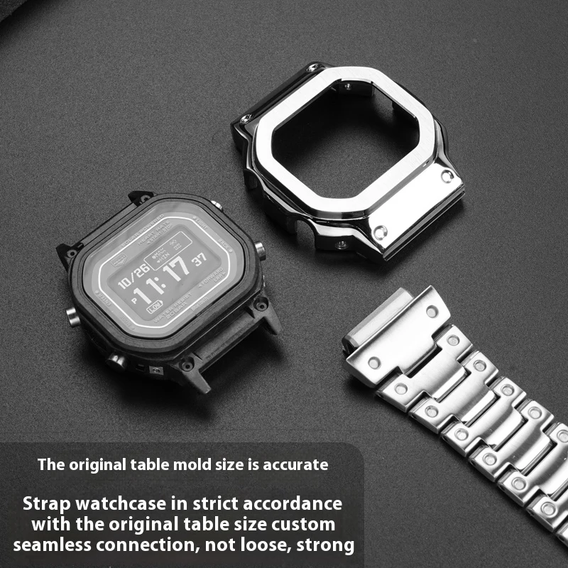 Фото DW-H5600 Набор из нержавеющей стали для Casio G-SHOCK DW-H5600 Модифицированный мужской корпус из нержавеющей стали с металлическим ремешком, серебристый, золотой, черный №3
