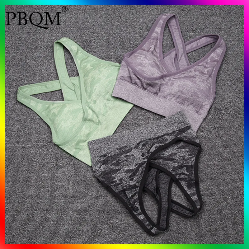 

PBQM New Sports Bra Shockproof Gathered Fitness Vest Yoga Sports Underwear Sportswear Gym Clothing Fitness Sport Bra Crop Top