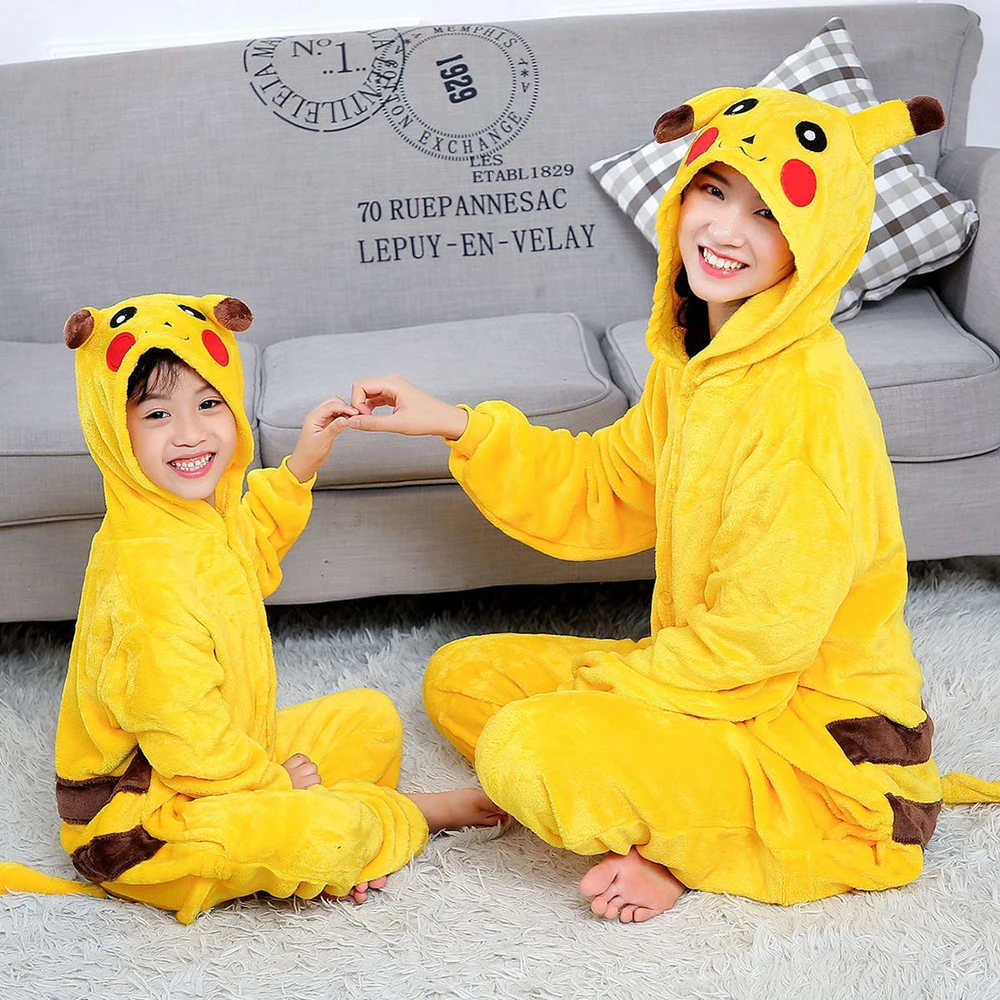 Kigurumi Pajamas Set Adult Animal One Piece Halloween Costume Cosplay Onesie Women Men Couple Sleepwear Flannel Kids Pijamas