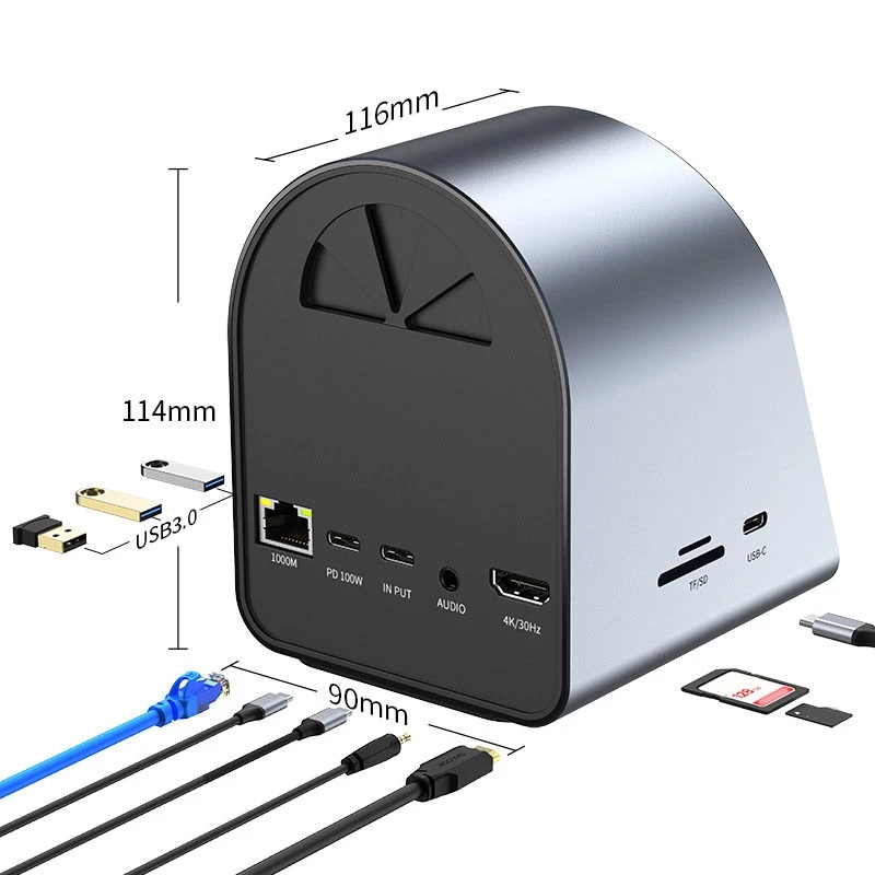 

10 In 1 USB C Hub Type C 3.0 To 4K HD Adapter With RJ45 SD/TF Card Reader PD Fast Charge With Wireless Charging 15W USB Splitter