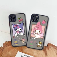 cute cartoon kuromi my melody phone case for iphone 13 12 11 pro max mini xs 8 7 plus x se 2020 xr matte transparent cover