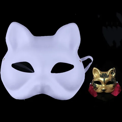 Женская белая маска, маска для косплея на Хэллоуин, кошка, лиса, самостоятельная покраска, полумаска для лица, костюм животного, искусственная кожа, реквизит, товары для рукоделия