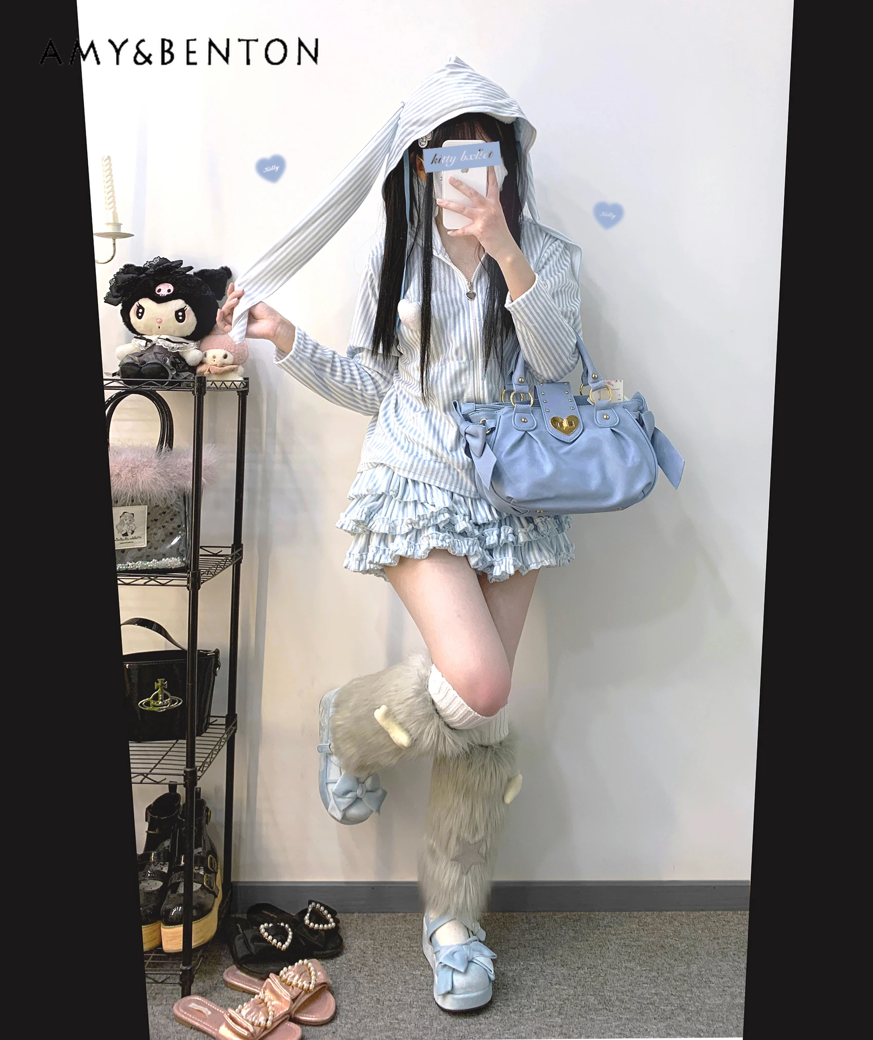 Женский комплект из двух предметов толстовка с капюшоном и юбка кроличьими