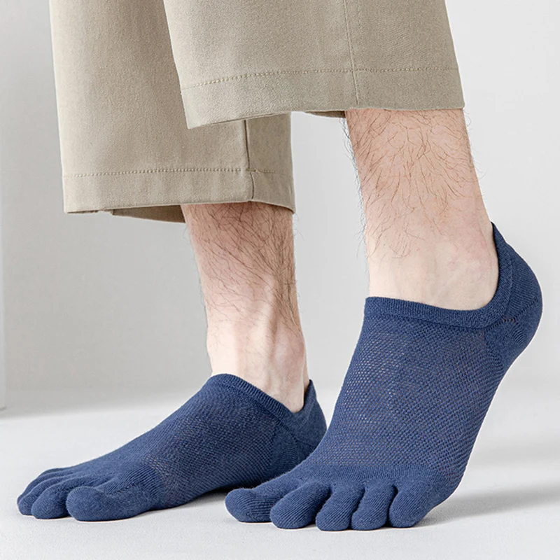 Fashion Men Boats Socks Cotton Breathable Sweat-absorbing Open Toe Invisible Ankle Short Socks Male Elastic Low Cut Sock 1pair